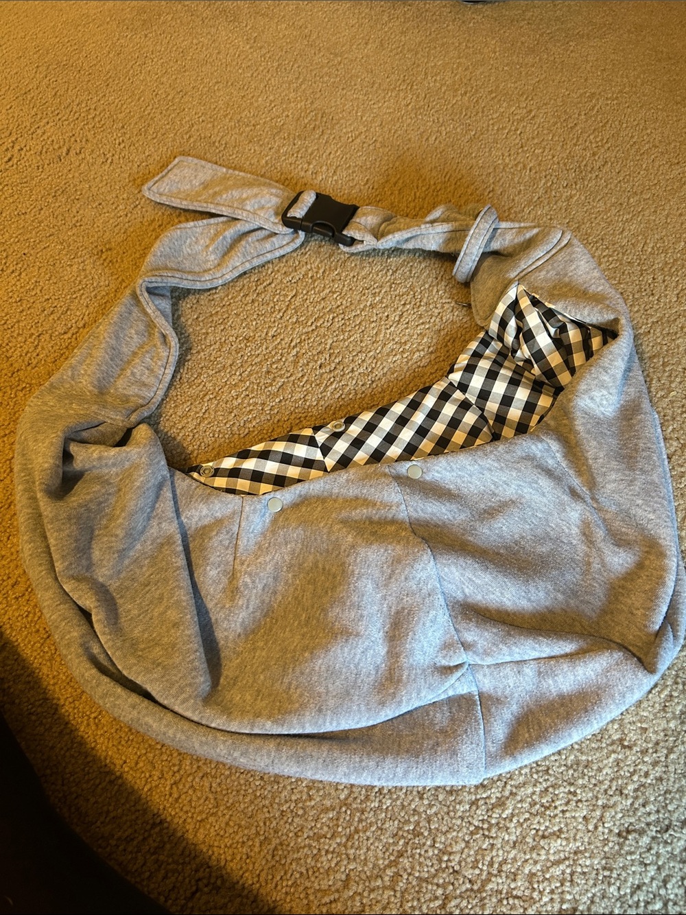 Gray Pet Shoulder Bag with Gingham Lining